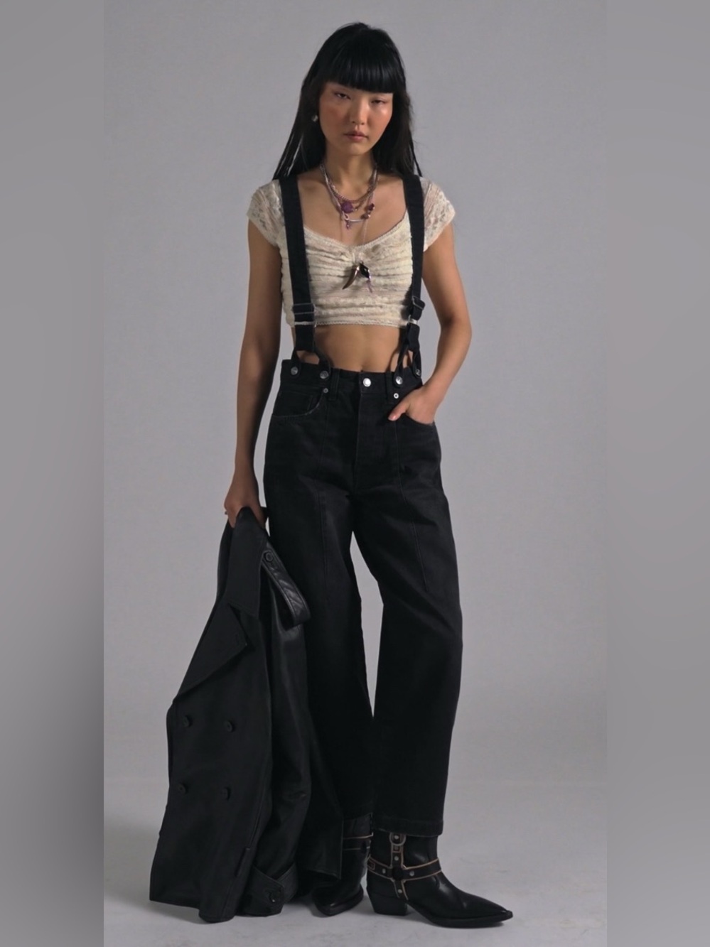 Free People Berkley Suspender Jeans Black NWT